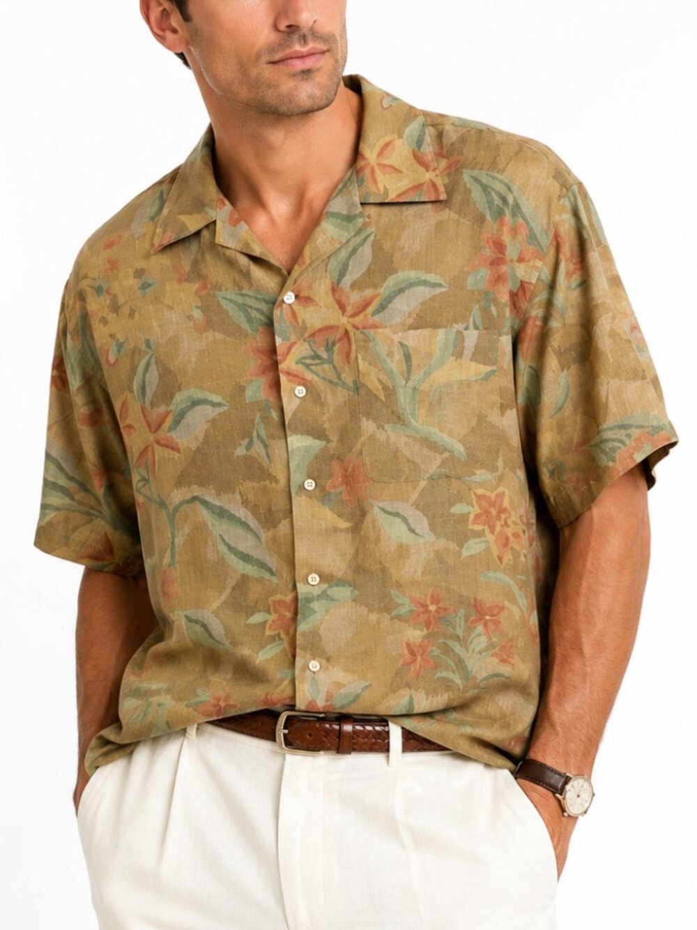 Vintage Polo Ralph Lauren Linen Tropical Camp Shirt Floral Resort